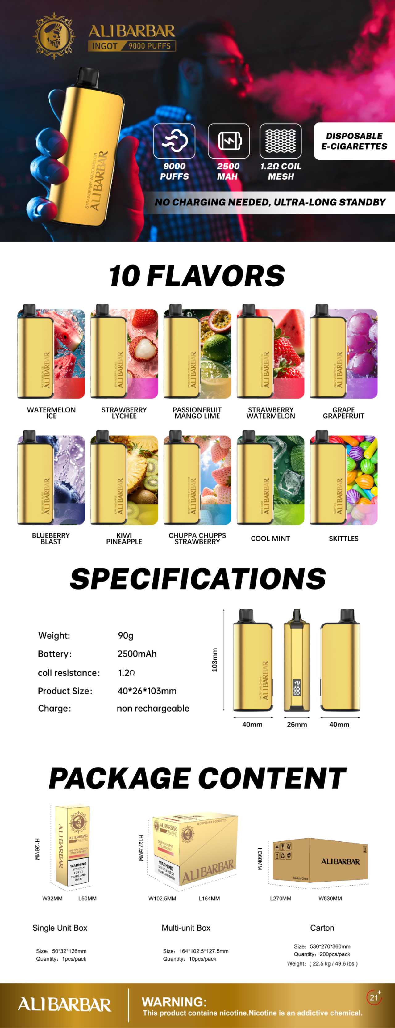 ALIBARBAR INGOT 9000 PUFFS full specification